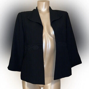 Coldwater Creek women blazer 12 large jacket Black embroidery 3/4 sleeve stretch
